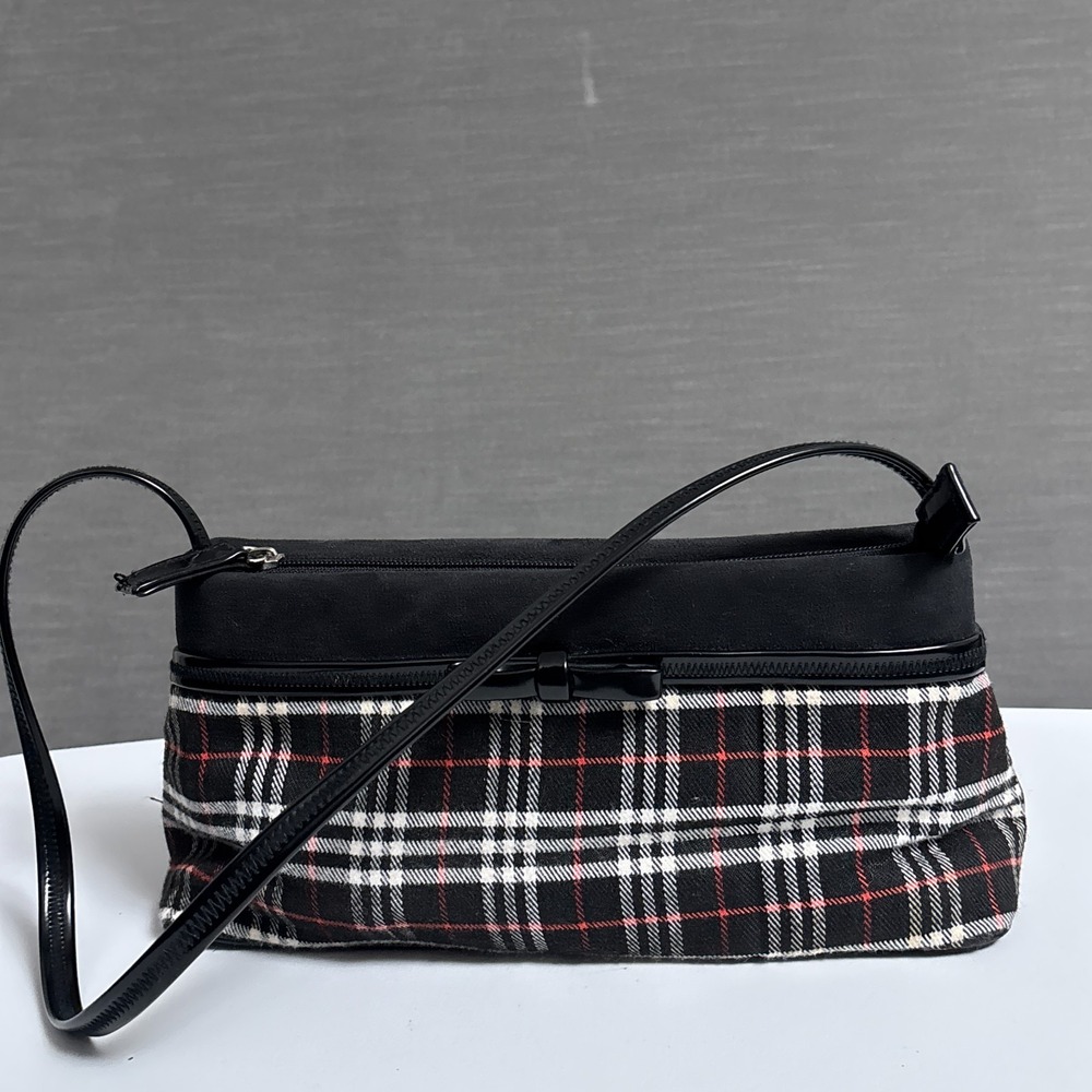 Vintage M.C. Marc Chantral Bagette Shoulder‎ Bag Purse Plaid Patent Leather y2k